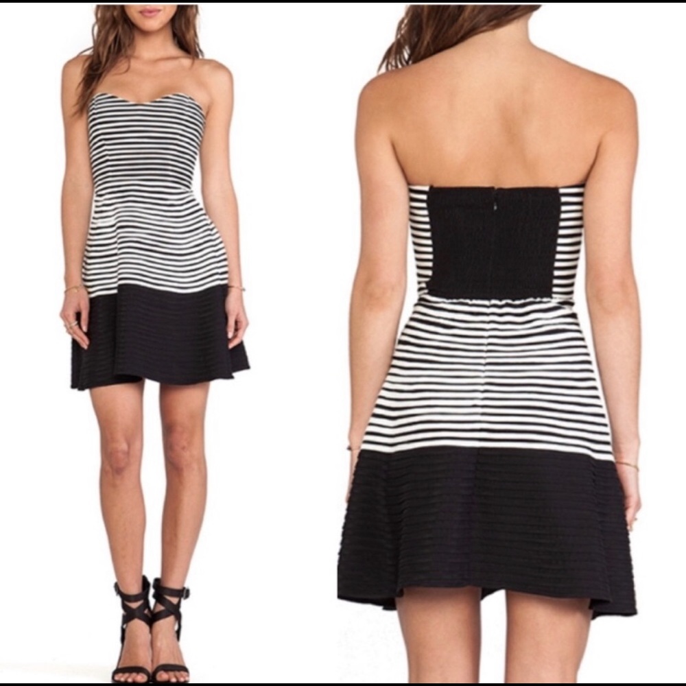 Parker silk strapless sweetheart striped fit flare